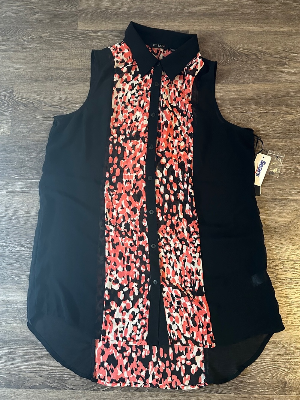 FYLO NWT Black Red Animal Print Sleeveless Tunic Blouse